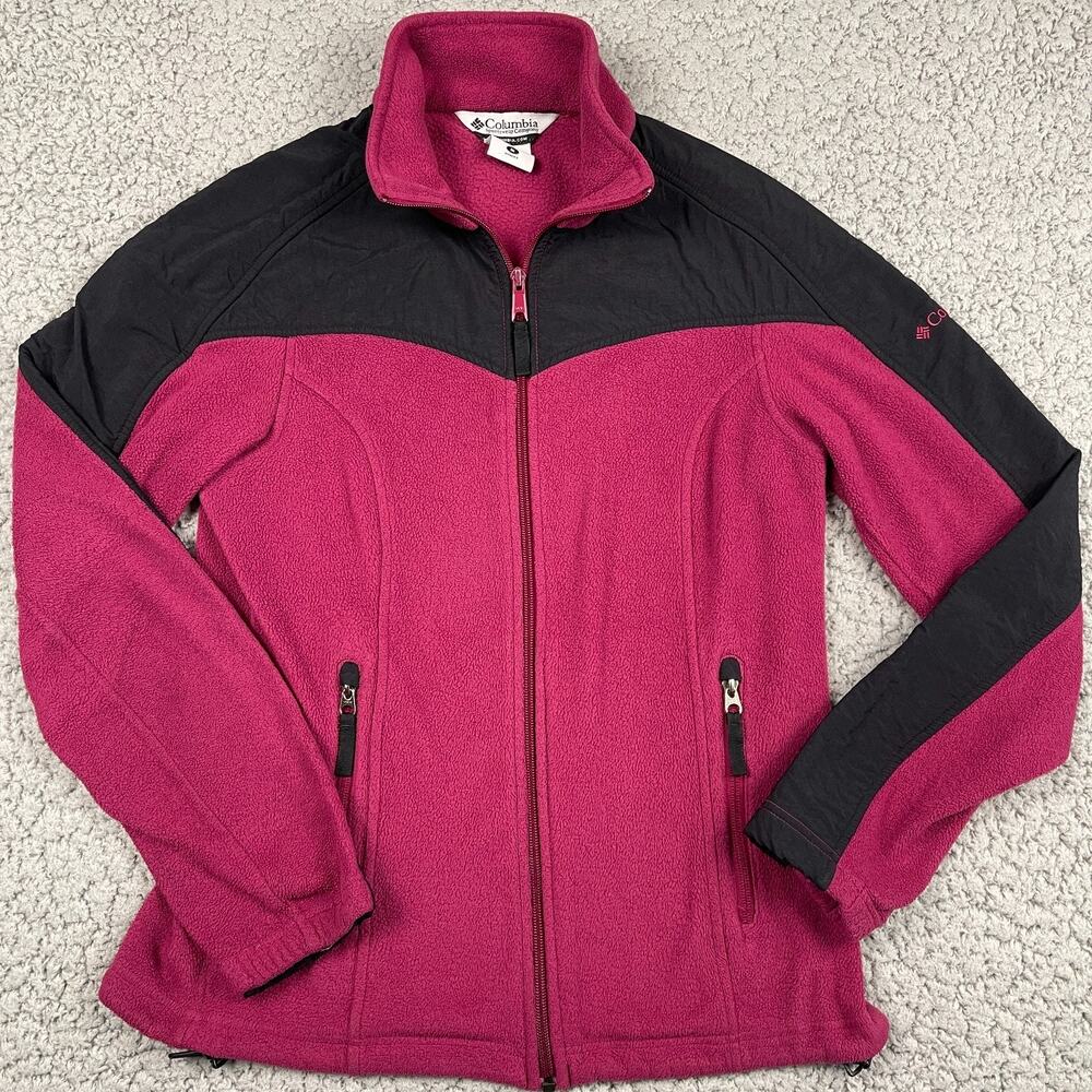 Columbia Full Zip Fleece Jacket Womens Medium Purple Pullover Tech Shoulders